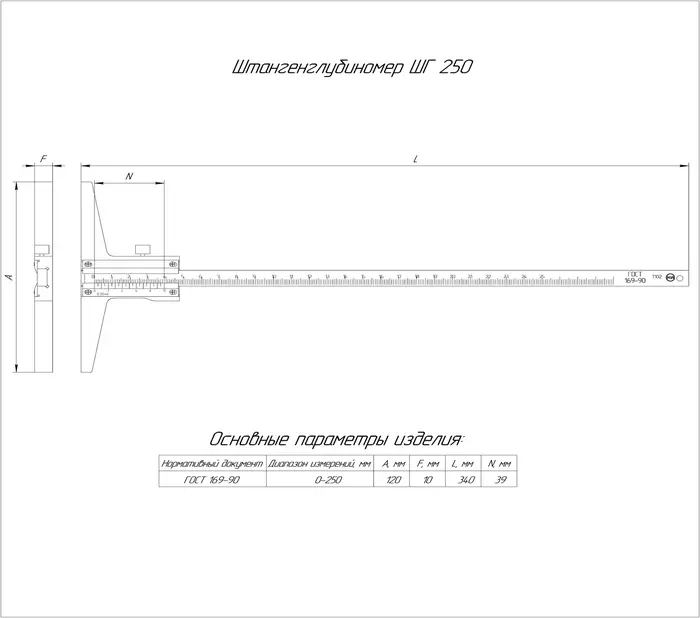 Штангенглубиномер ШГ 0-250 (0,05) КРИН ГОСТ 162-90 с поверкой